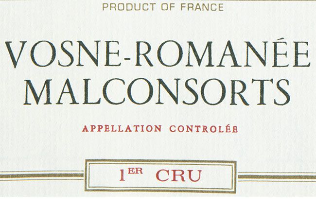 Etiqueta de vino Vosne Romanée Malconsorts