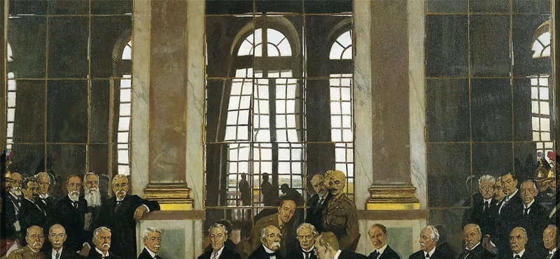 Podpis miru v Zrcalni dvorani Versailles 28. junija 1919